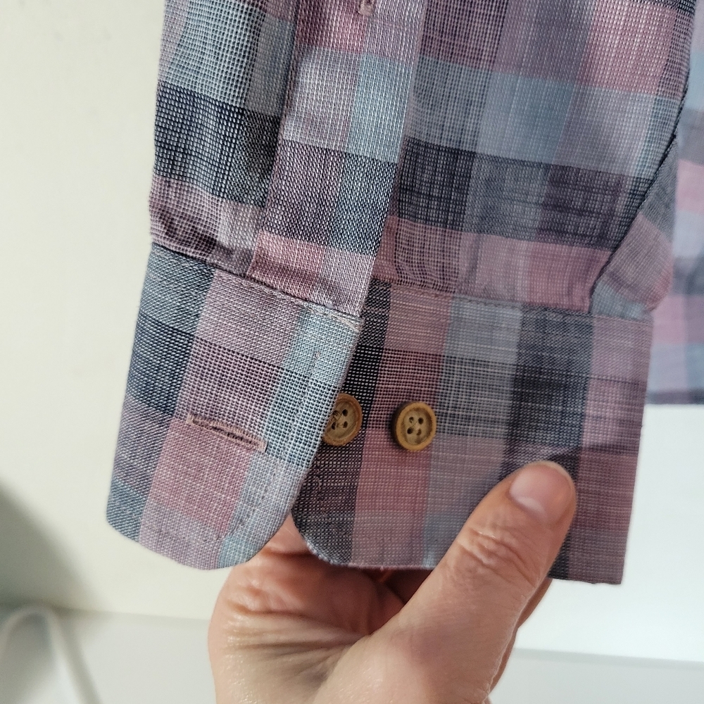 Mens ROWM Long Sleeve 100% Cotton Gray/pink/black Button front Shirt size XL - Picture 9 of 12